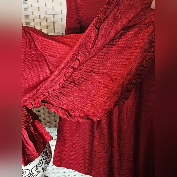 Band of the Free Wine Red Chevron Embossed Boho Blouse and Palazzo Pants Set- M - Picture 9 of 16